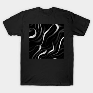 Monochrome Elegance: White Abstract Lines on Black T-Shirt